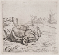 KG 08000
<br/>
Slapende hond met molen op de achtergrond
<br/>
<em>Troostwijk, Wouter Johannes van (1782-1810)</em>